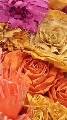 Close-up Of Artificial Flower Handicraft Made From Colorful Papers For Card And Background Stock Photo