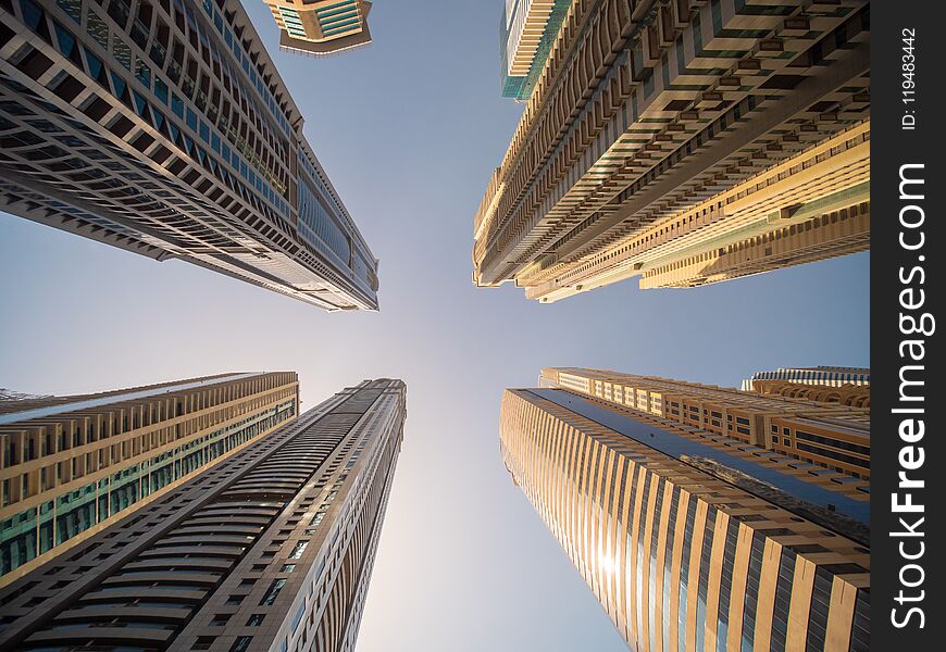 Residential skyscraper in Dubai on a sunny day. UAE.