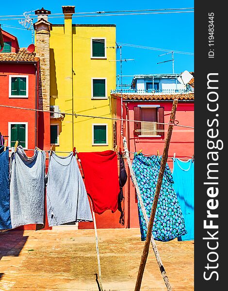 Colorful houses and clothes in Burano