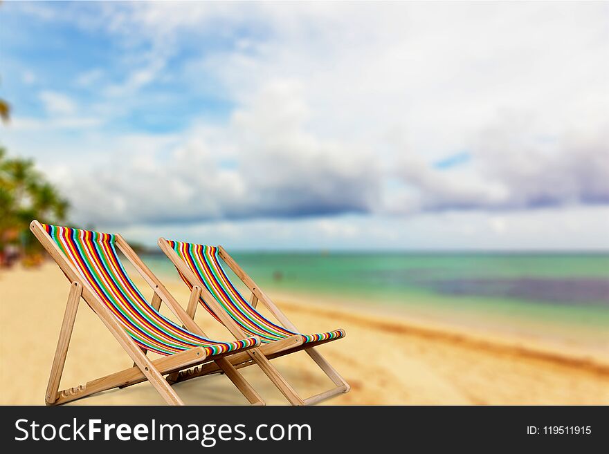 Beach tropical climate palm tree deck chair island backgrounds sea