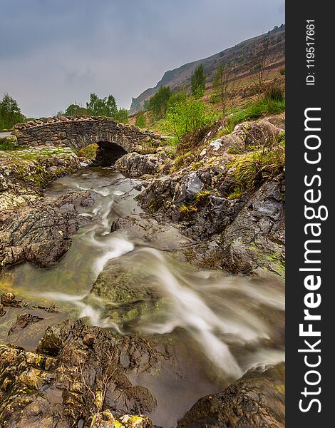 Overcast day at Ashness Bridge near Keswick in the Lake District, England, UK