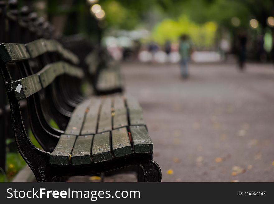 Selective Focus Photography of Brown Wooden Bench