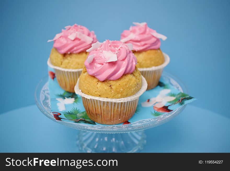 Three Cupcake With Pink Icing