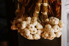 Fresh Raw Garlic Bundle, Copy Space, Kitchen Raw Ingredient Concept Royalty Free Stock Image