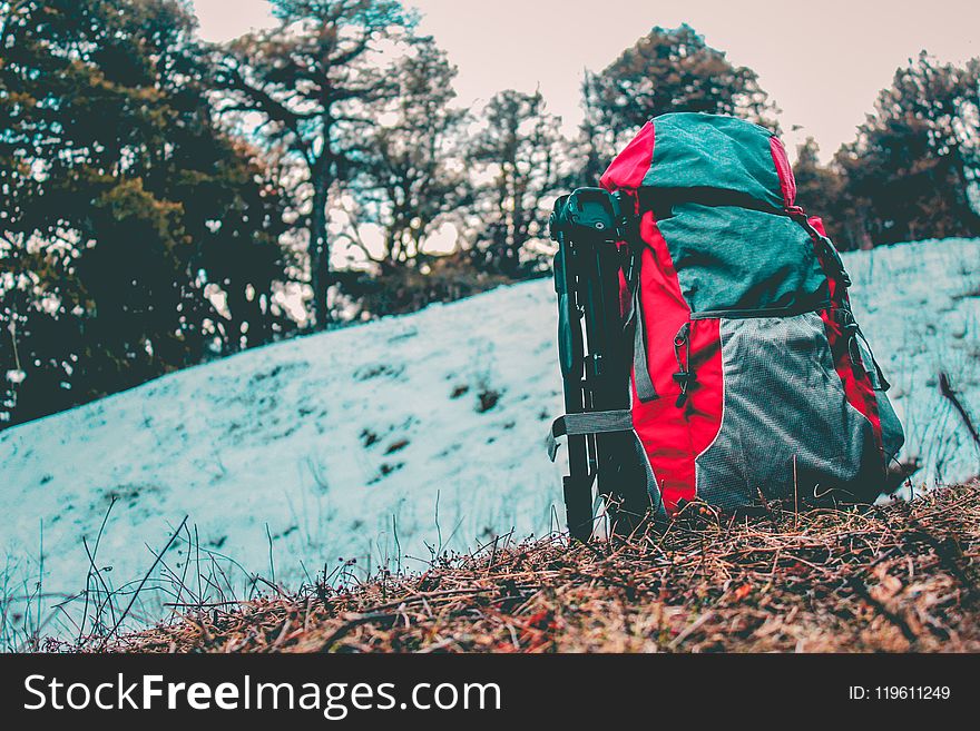 Gray and Red Hiking Backpack