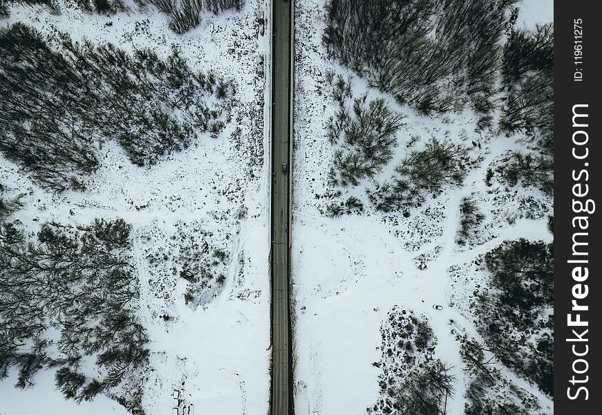 Aerial Photo of Gray Concrete Road during Winter