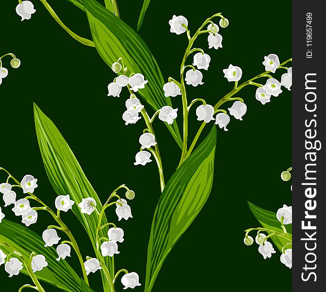 Forest white vector lily of the valley seamless pattern