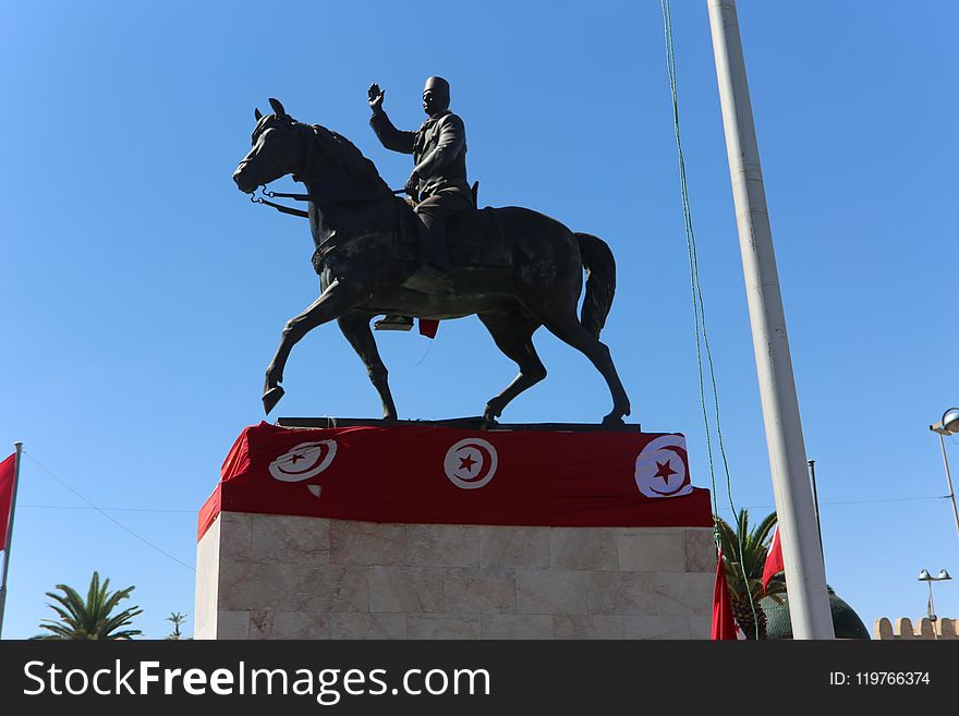 Statue, Monument, Flag, Horse
