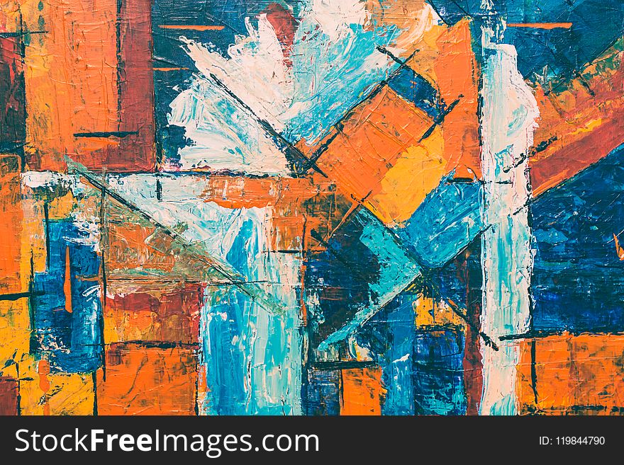 Blue, Orange, And White Abstract Painting