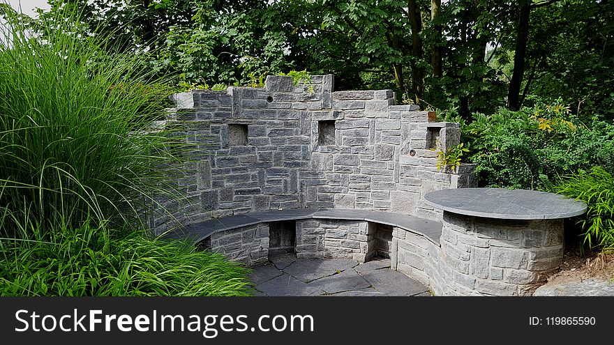 Wall, Stone Wall, Walkway, Garden