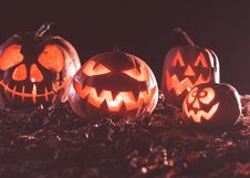 Halloween Pumpkins At Wood Background. Royalty Free Stock Photo Halloween Pumpkins At Wood Background. Royalty Free Stock Photo