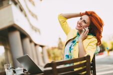 Successful Businesswoman On A Break In A Street Cafe Stock Image
