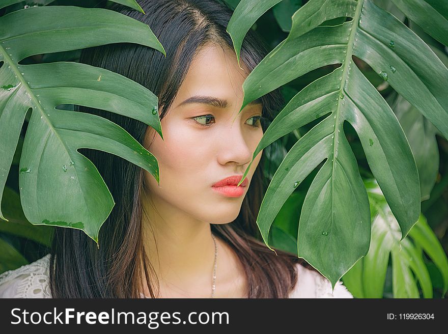 Woman Behind Leaves