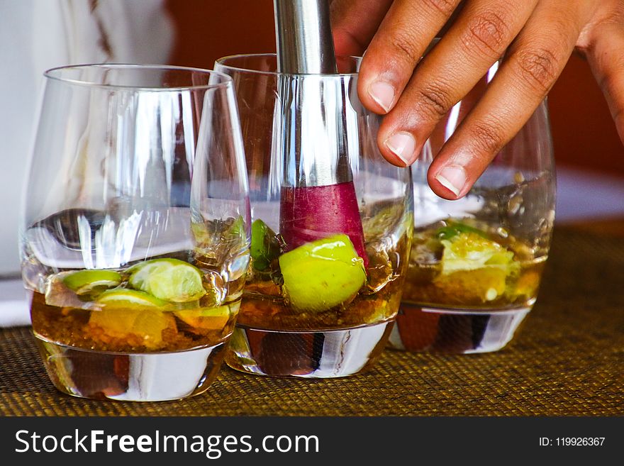 Three Rock Glasses With Smashed Fruits