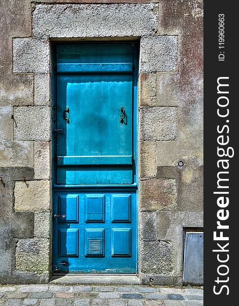 Blue, Green, Wall, Door