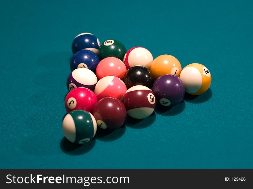 Pool balls arranged in a triangle