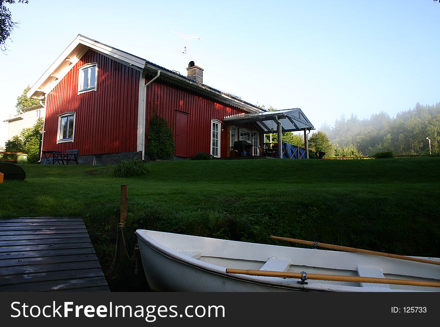 The red cabin in the evening sun