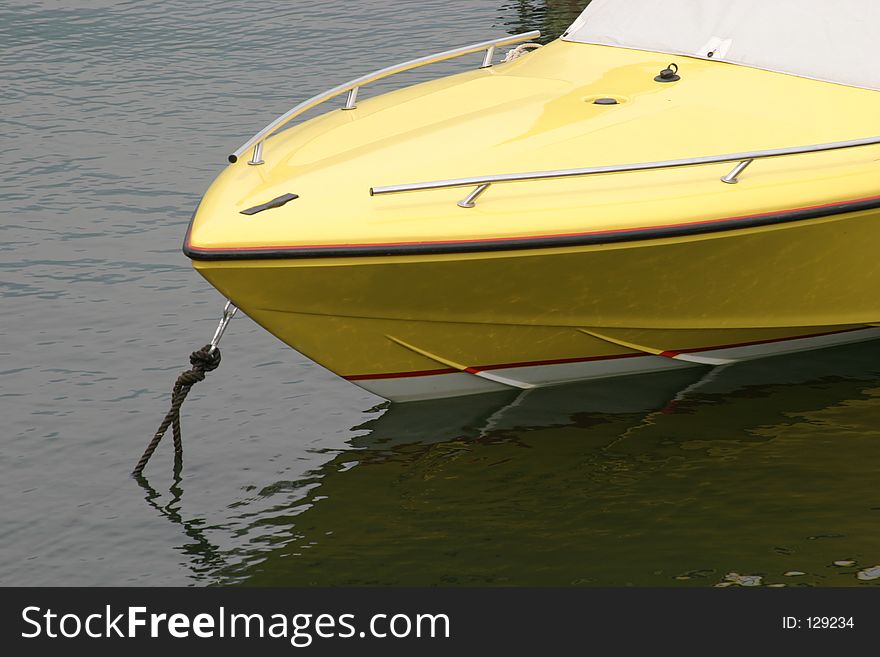 Yellow motorboat front. Yellow motorboat front