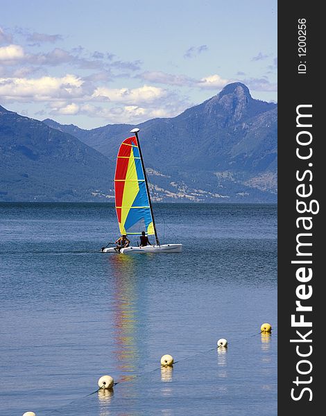 Catamaran in a lake landscape