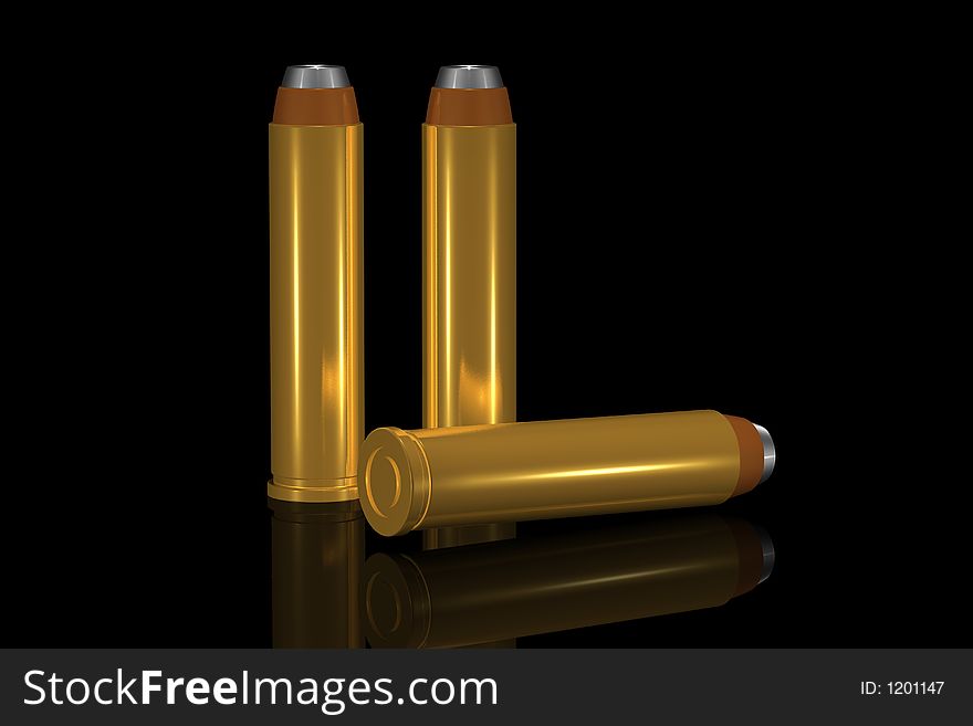 3d golden bullets on a black surface