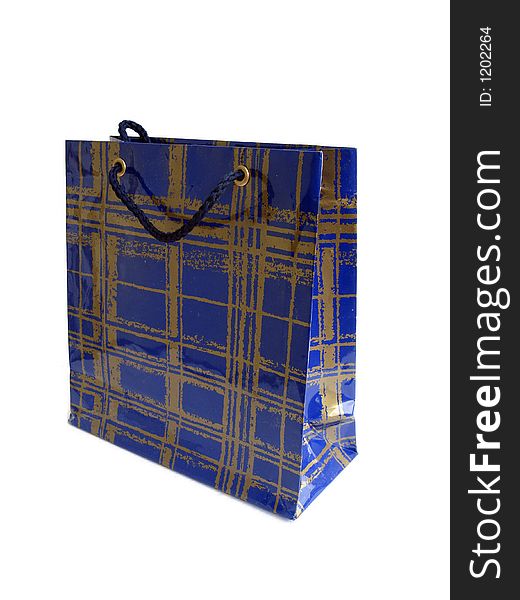 Blue brightly colored shopping bag isolated over a white background