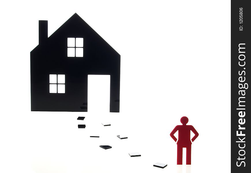 Isolated home and one red people sign on white background. Isolated home and one red people sign on white background