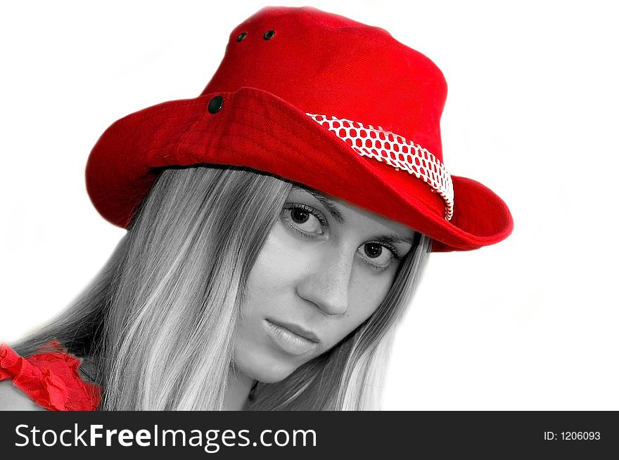 Girl in red hat beauty blondine