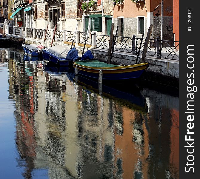 One of the many quiet but pretty and colourful canals in Venice. One of the many quiet but pretty and colourful canals in Venice.