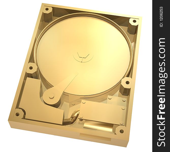 3d golden Hard Disk Drive of computer. 3d golden Hard Disk Drive of computer