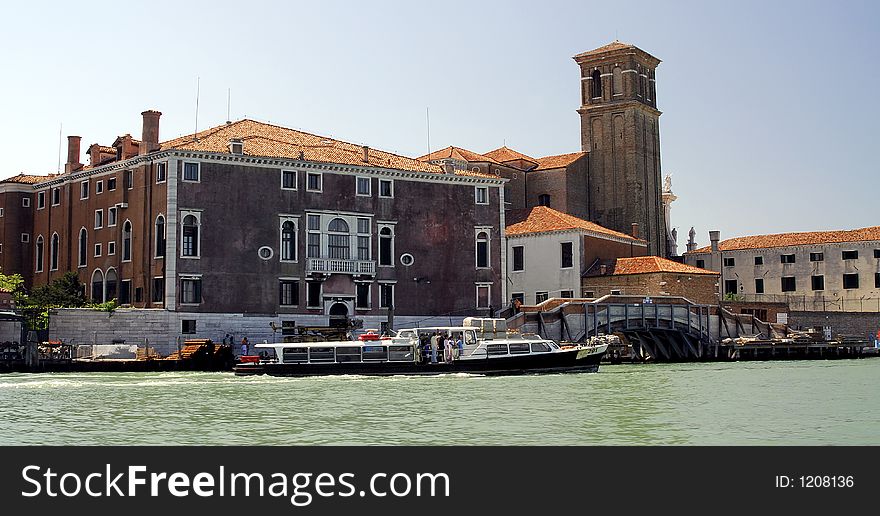 A vaporetto (water bus) out in the lagoon in Venice. A vaporetto (water bus) out in the lagoon in Venice.