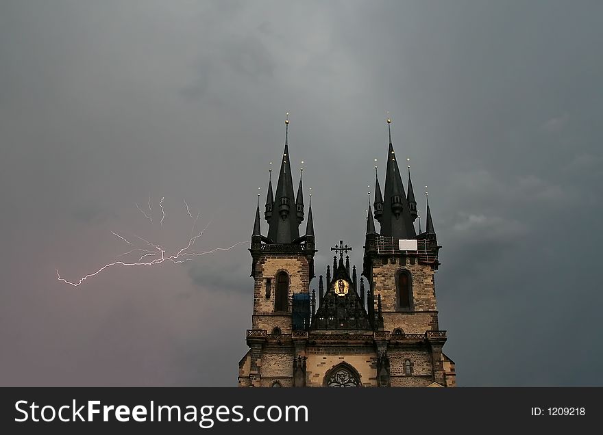 Church and thunder storm
