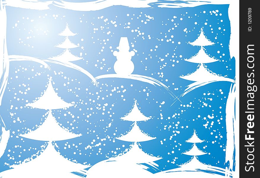 Grunge background with New Year tree, vector illustration