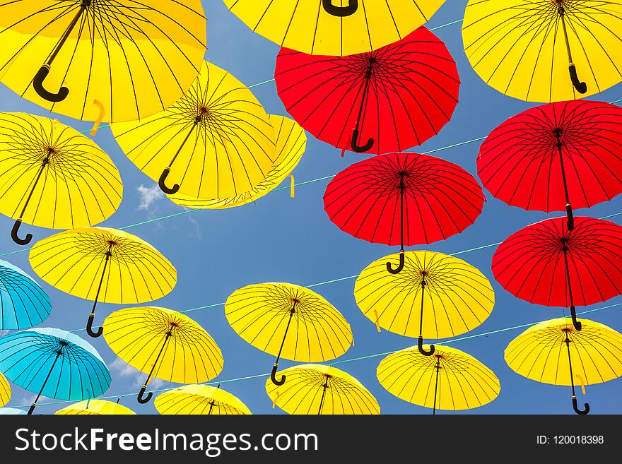 Background colorful umbrella street decoration