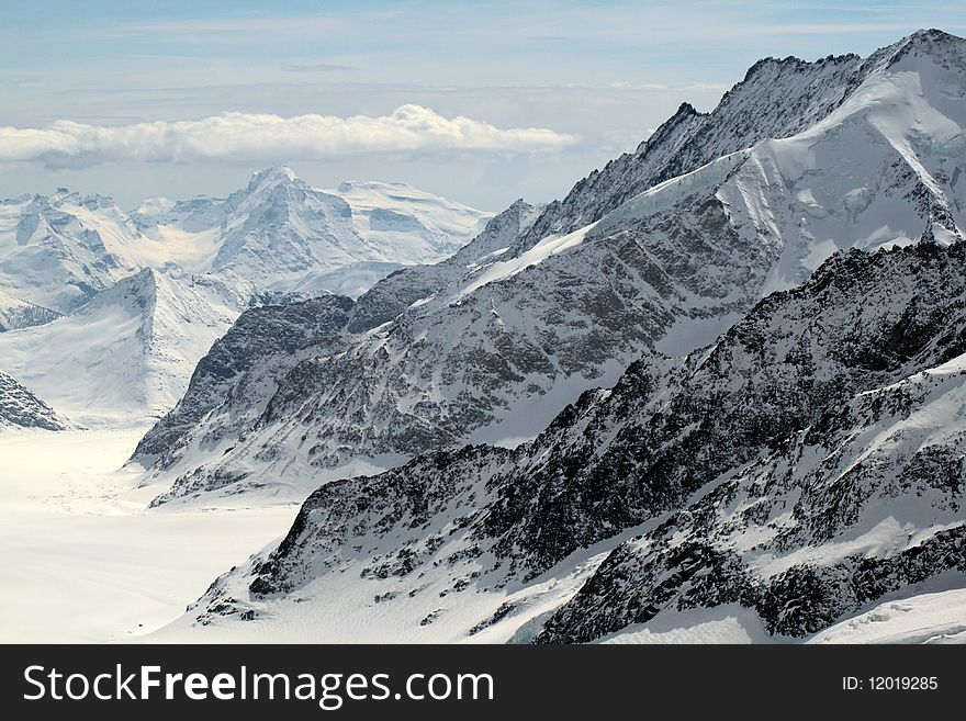 View of the Swiss Alps from atop the Jungfrauhoch. View of the Swiss Alps from atop the Jungfrauhoch.