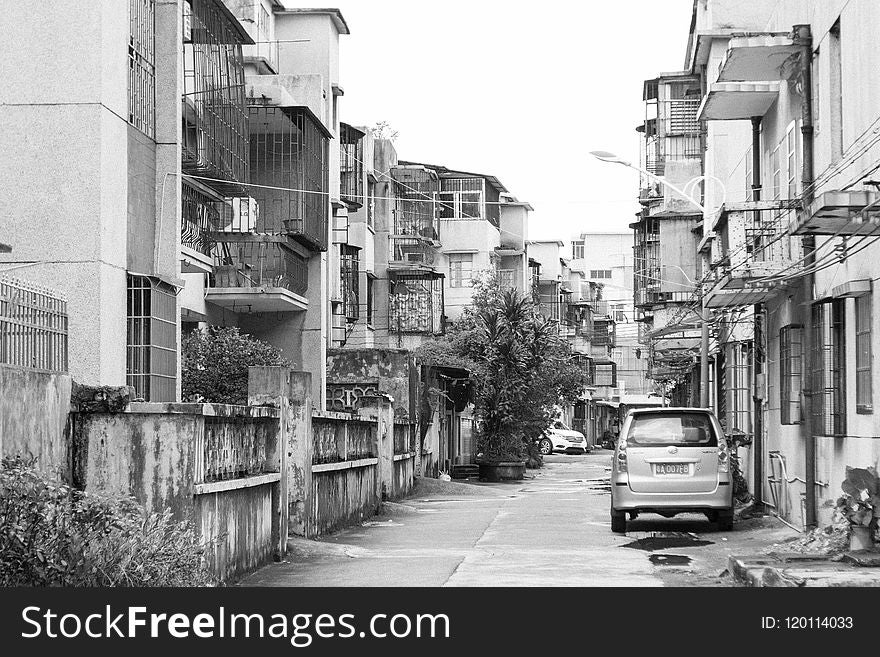 Neighbourhood, Town, Black And White, Residential Area