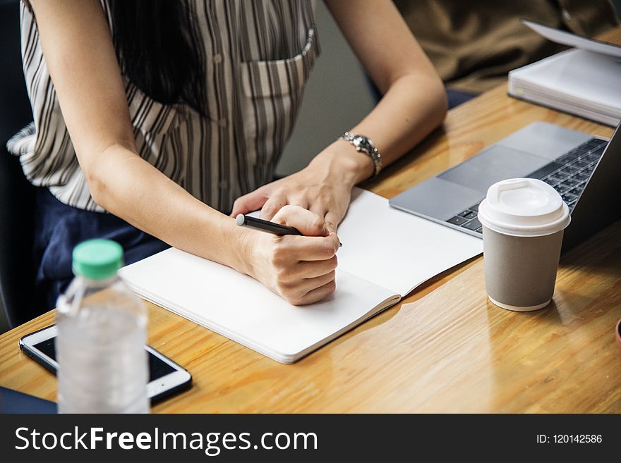 Woman Holding Pen With White Printer Paper