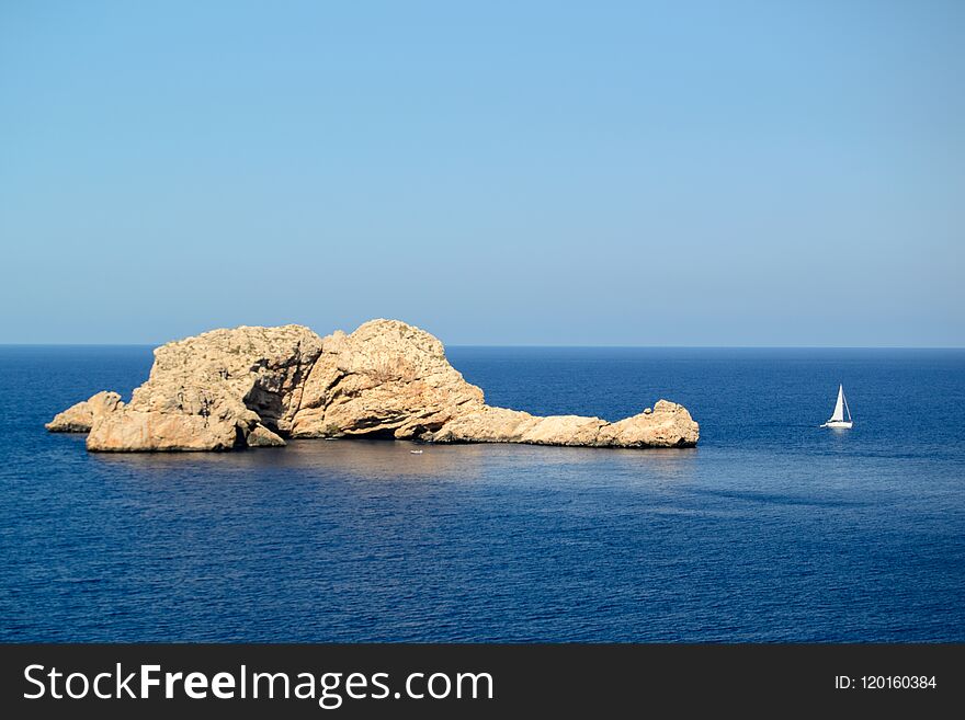 Beautiful beach at Punta de Castellar, Santa Agnes de la Corona, Balearic Islands, Spain.