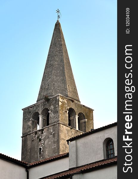 Old church tower in the town of Porec, Croatia