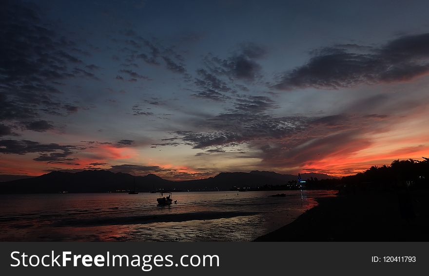 Sky, Afterglow, Horizon, Sunset