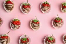 Flat Lay Composition With Chocolate Covered Strawberries Stock Photography