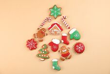 Christmas Tree Shape Made Of Tasty Homemade Cookies Royalty Free Stock Photos