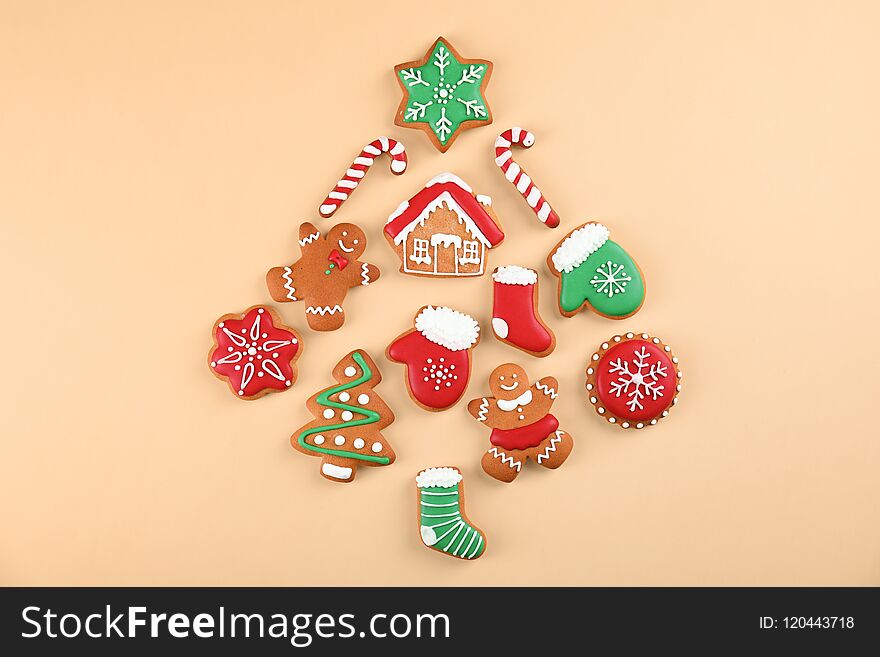 Christmas tree shape made of tasty homemade cookies