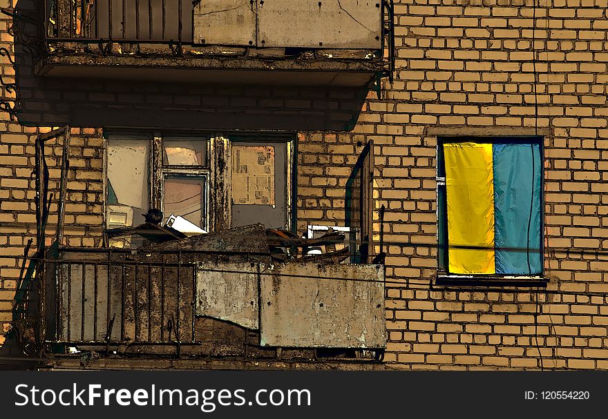 Yellow, Wall, Window, Brick
