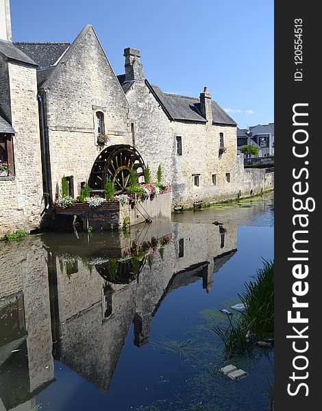 Waterway, Reflection, Water, Town