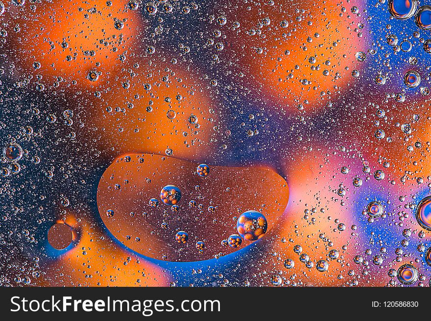 Abstract colorful Background Oil in Water surface Foam of Soap with Bubbles macro shot close-up