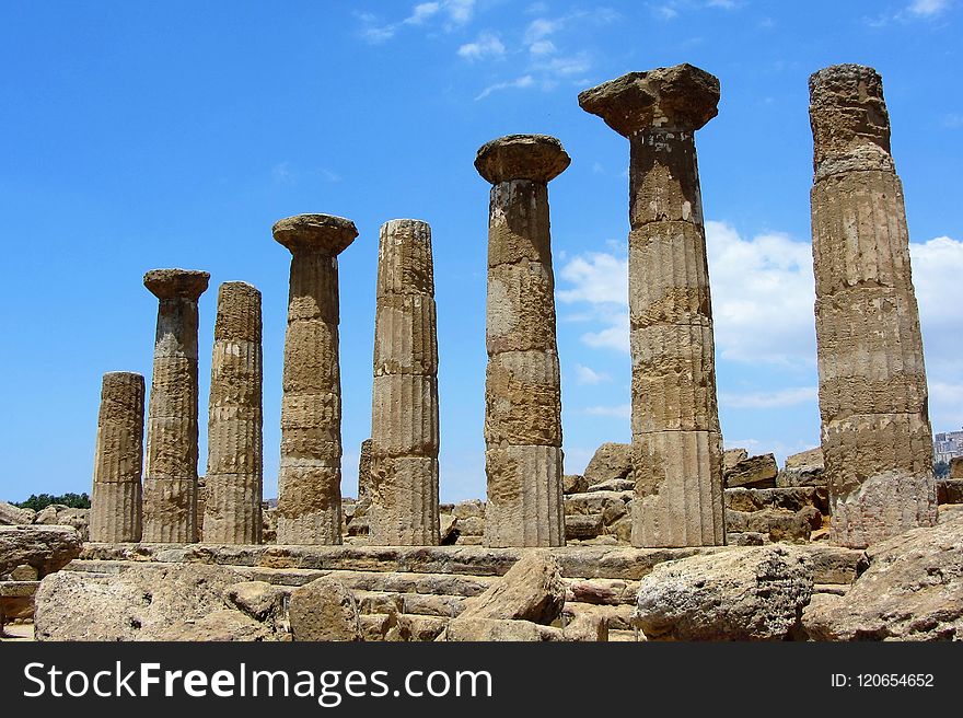 Historic Site, Column, Ruins, Ancient History