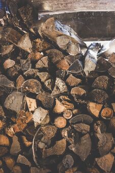 Firewood For The Winter, Stacks Of Firewood, Pile Of Firewood. Stock Photo