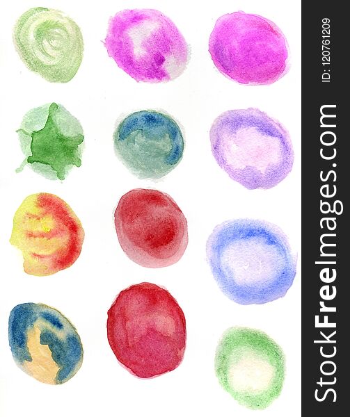 Colorful painted splotches hand drawn, watercolor illustration. Colorful painted splotches hand drawn, watercolor illustration.