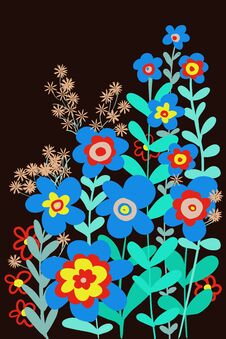 Hand Drawn Flat Floral Cut Paper Look Graphic Design For Covers, Posters, Background, Garden Scene Spring And Summer Stock Image