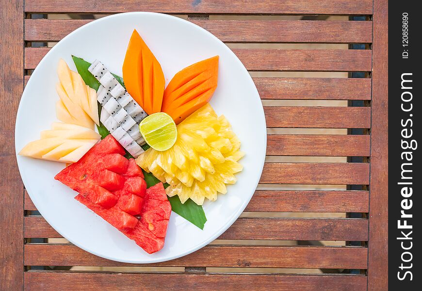 Coloful Many Fruits In White Plate